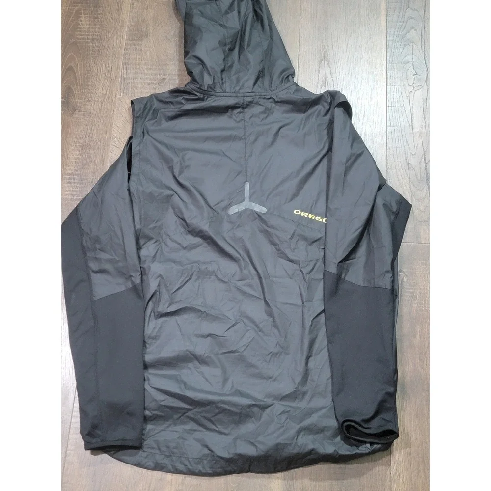 Nike Oregon Ducks Mens Large Black Quarter Zip Hooded Windbreaker Jacket 33249X